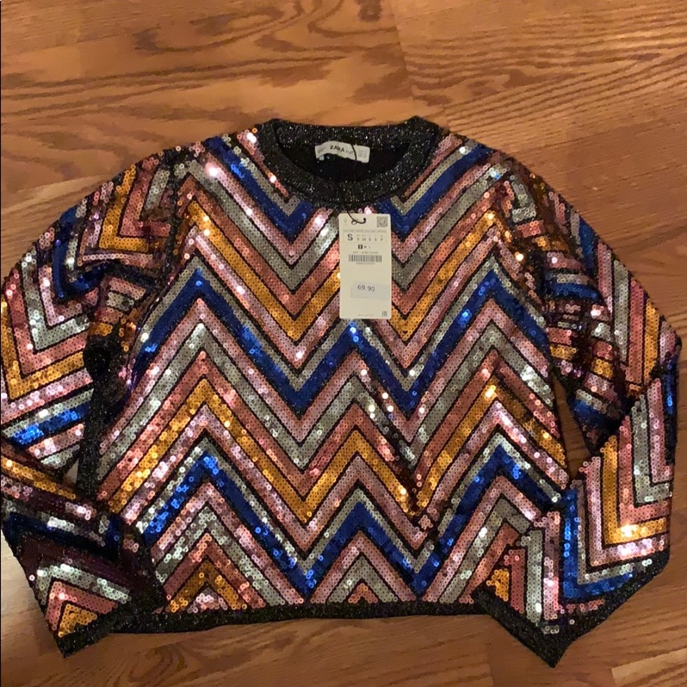 NWT ZARA sequin multicolored sweater size S